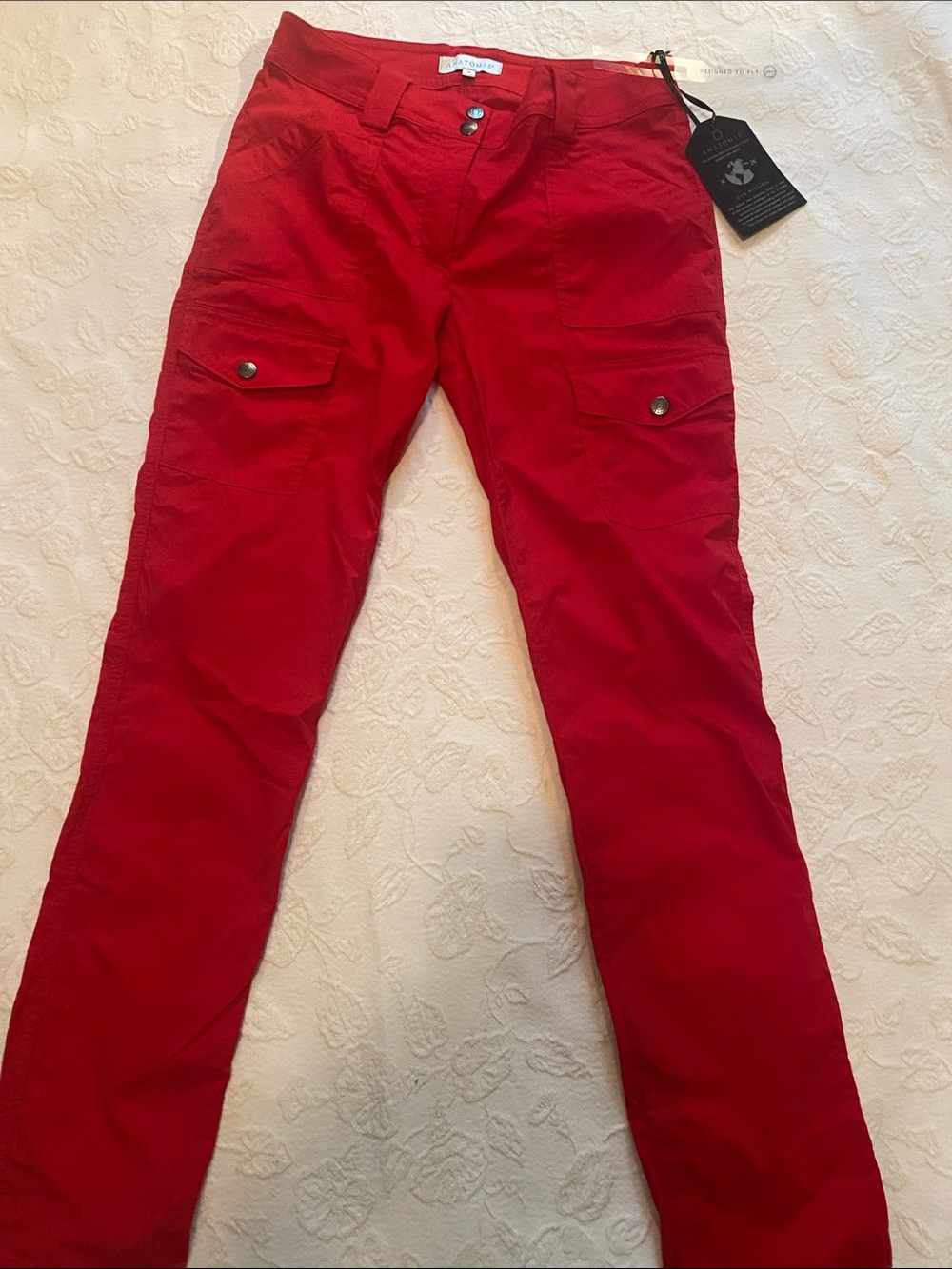 Anatomie Red Cargo Pants with Button Flap Pockets